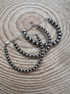 Sterling Silver Pearl Bracelet – Available in All Sizes (3, 4, 5 or 6 mm) - Cowhide and Conchos