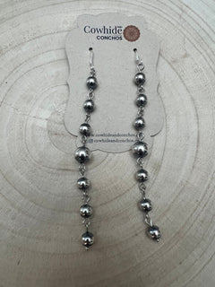 Sterling Silver Pearls dangle earrings - 3 1/2 inch drop! - Cowhide and Conchos