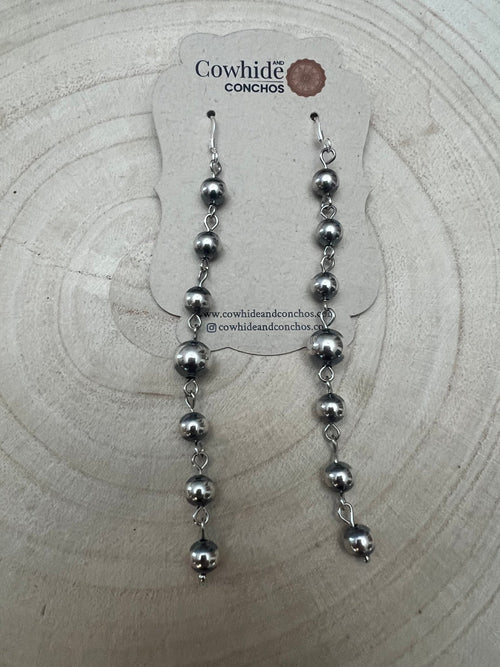 Sterling Silver Pearls dangle earrings - 3 1/2 inch drop! - Cowhide and Conchos