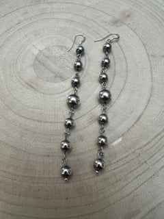 Sterling Silver Pearls dangle earrings - 3 1/2 inch drop! - Cowhide and Conchos