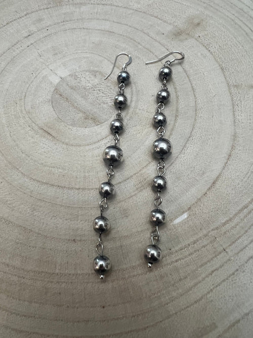 Sterling Silver Pearls dangle earrings - 3 1/2 inch drop! - Cowhide and Conchos