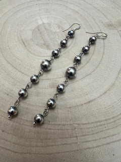 Sterling Silver Pearls dangle earrings - 3 1/2 inch drop! - Cowhide and Conchos