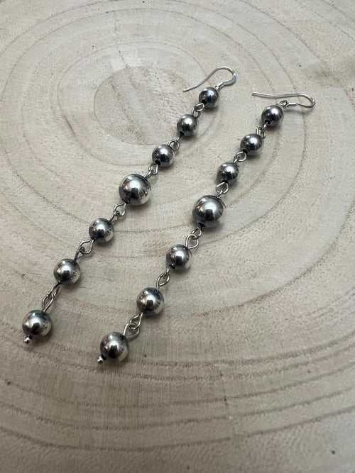 Sterling Silver Pearls dangle earrings - 3 1/2 inch drop! - Cowhide and Conchos