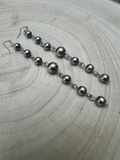 Sterling Silver Pearls dangle earrings - 3 1/2 inch drop! - Cowhide and Conchos