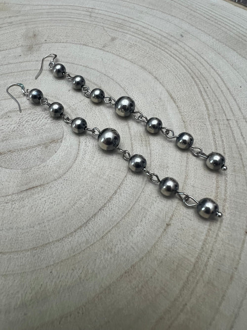 Sterling Silver Pearls dangle earrings - 3 1/2 inch drop! - Cowhide and Conchos
