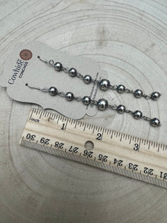 Sterling Silver Pearls dangle earrings - 3 1/2 inch drop! - Cowhide and Conchos