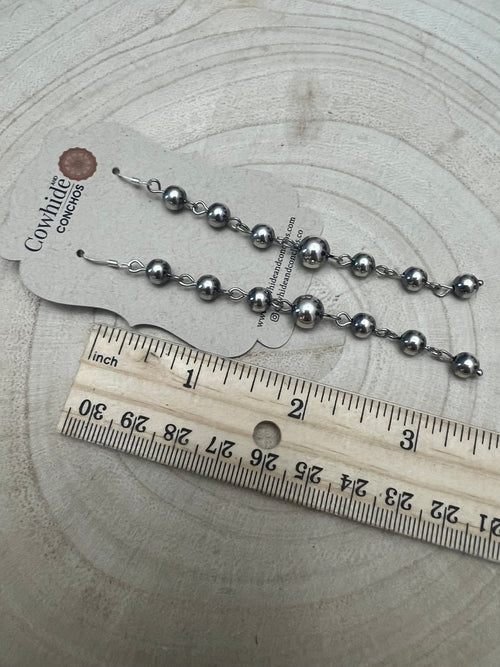 Sterling Silver Pearls dangle earrings - 3 1/2 inch drop! - Cowhide and Conchos