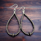 Sterling Silver Pearls teardrop earrings - 2 1/2 inch drop - Cowhide and Conchos