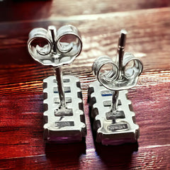 Sterling Silver Rainbow CZ Post Earrings - Cowhide and Conchos