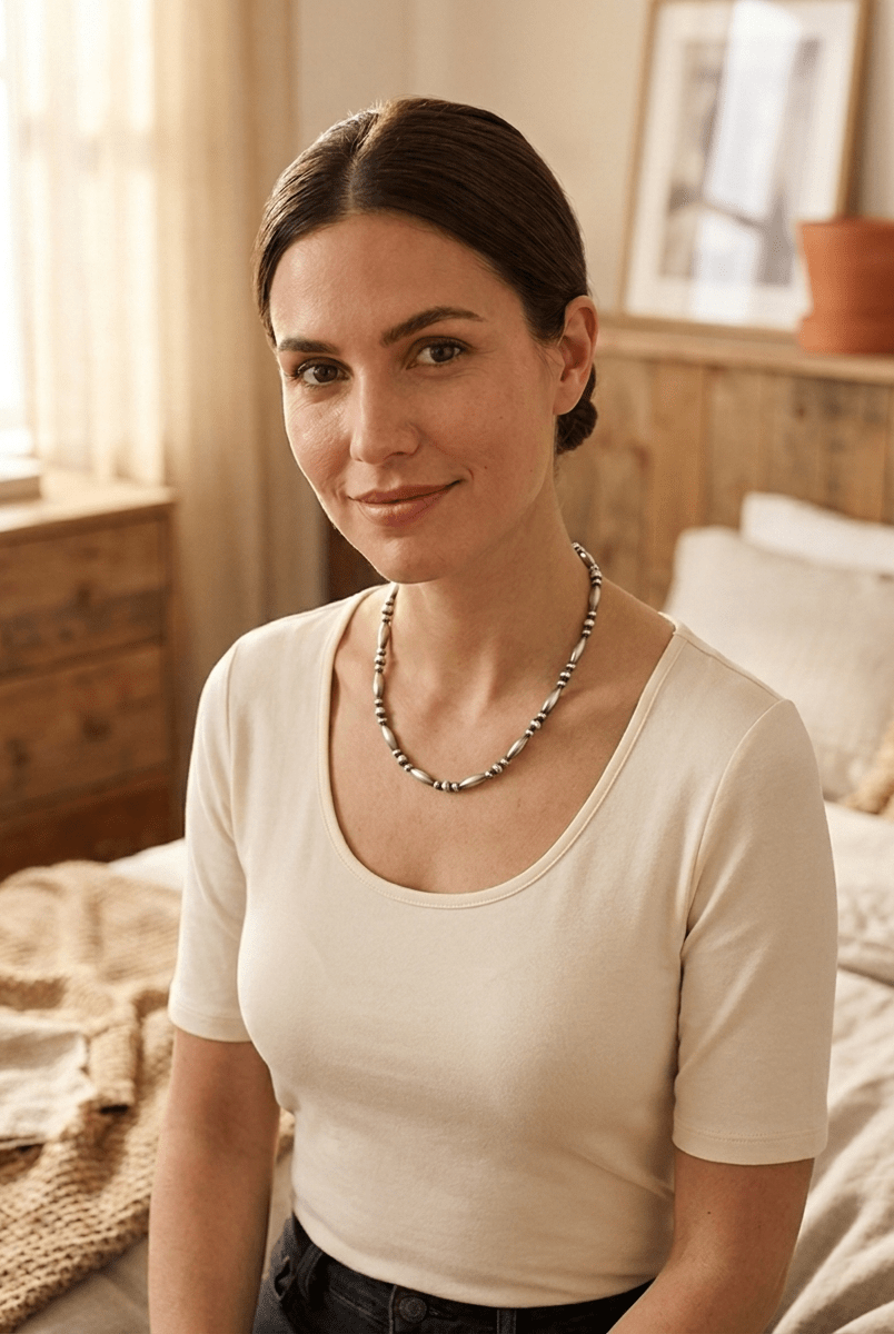 Sterling Silver Torpedo Bead Necklace with 5mm & 6mm Sterling Pearl Accents — 15 inch (Made in USA) - Cowhide and Conchos