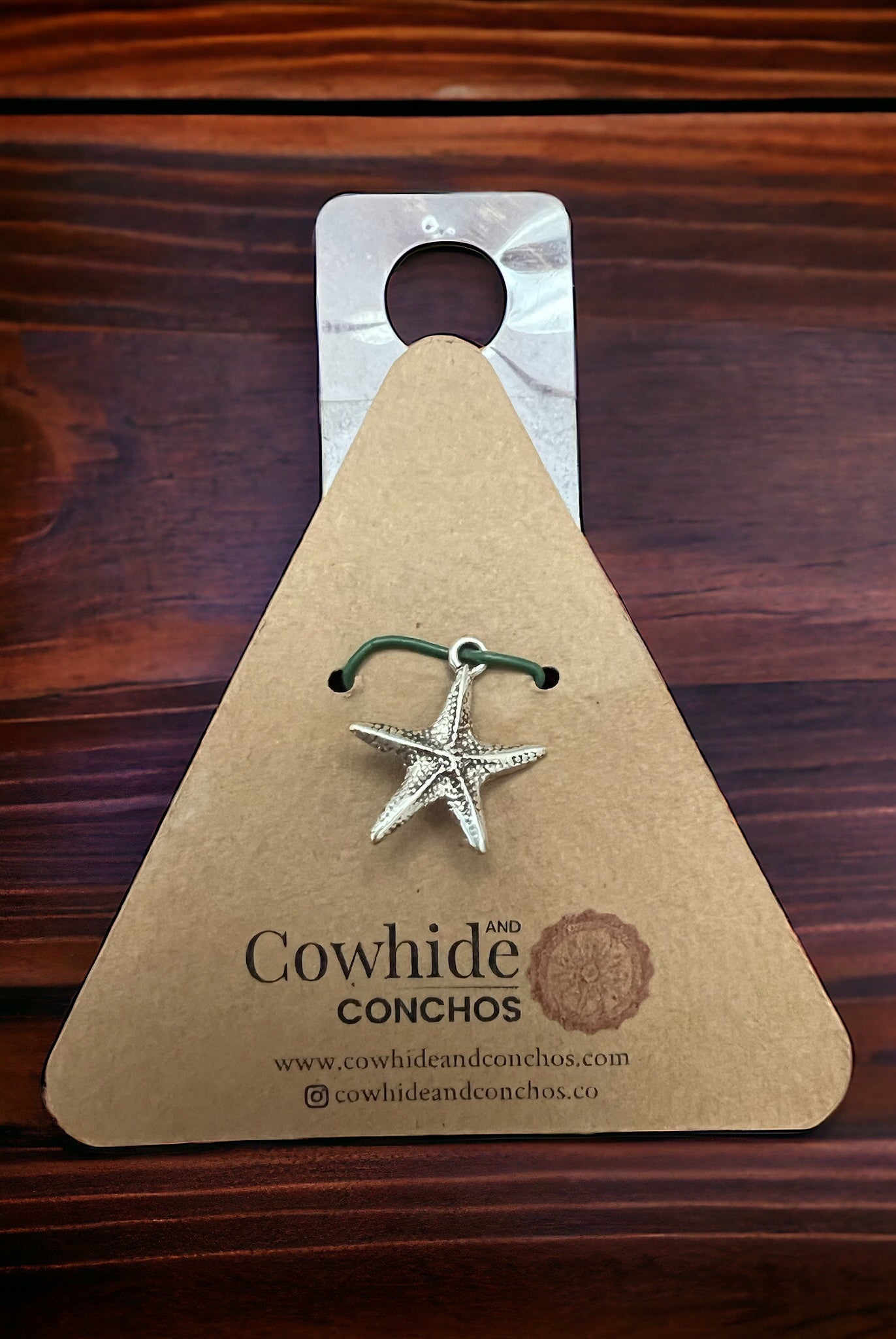 Sterling Starfish pendant/charm - Cowhide and Conchos