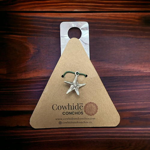 Sterling Starfish pendant/charm - Cowhide and Conchos