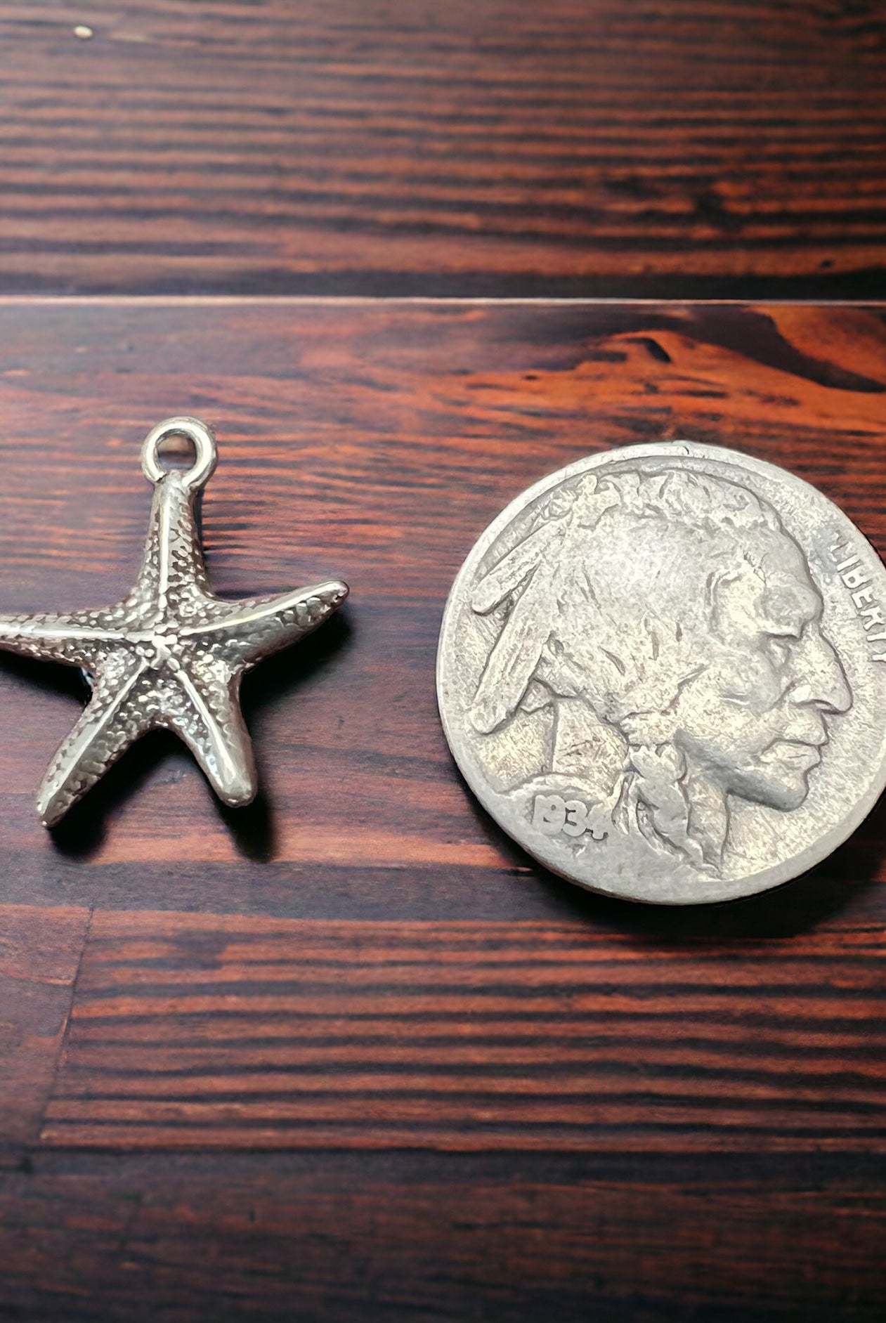Sterling Starfish pendant/charm - Cowhide and Conchos