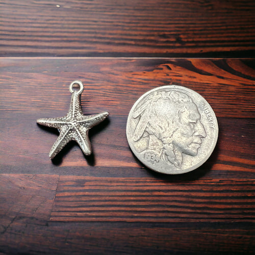 Sterling Starfish pendant/charm - Cowhide and Conchos