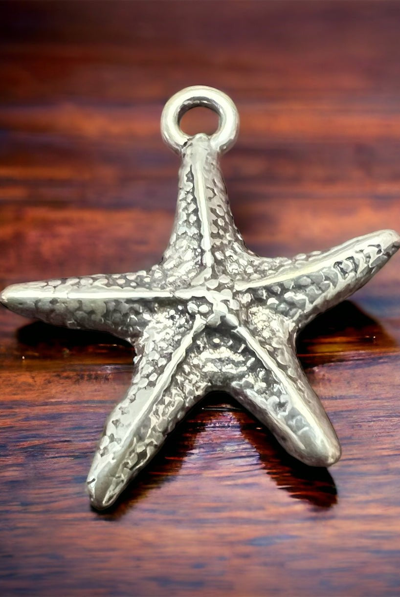 Sterling Starfish pendant/charm - Cowhide and Conchos