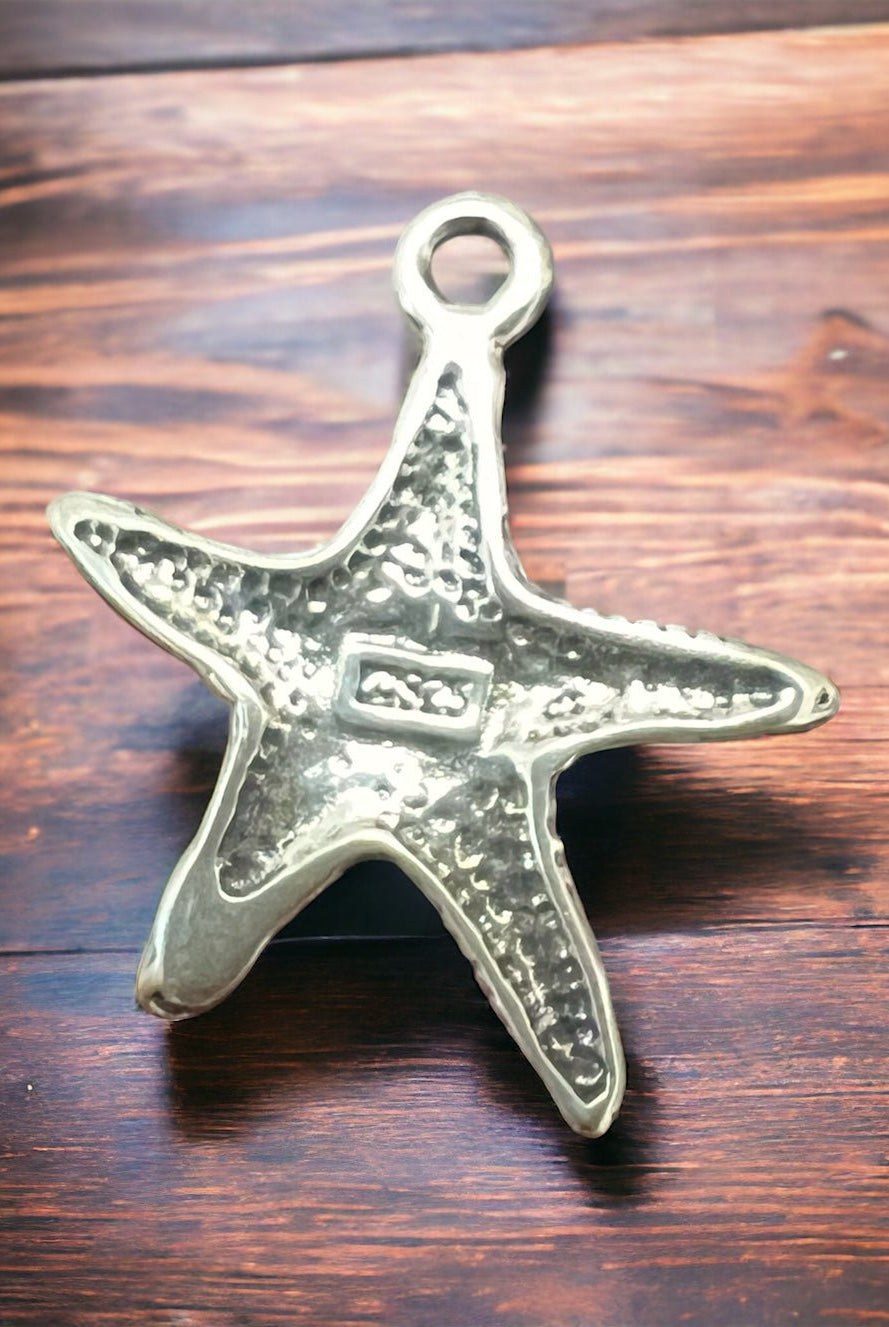 Sterling Starfish pendant/charm - Cowhide and Conchos