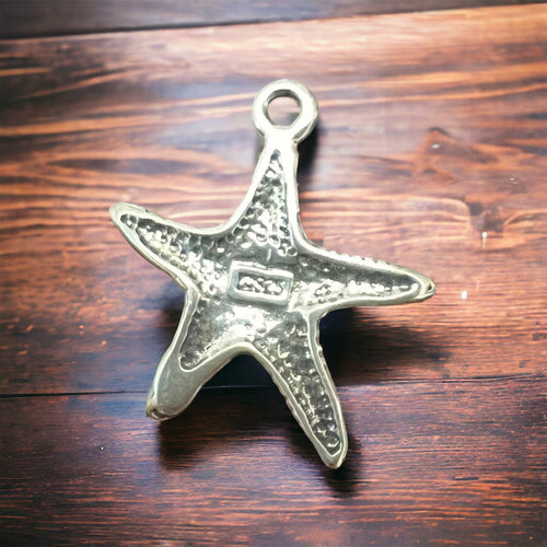 Sterling Starfish pendant/charm - Cowhide and Conchos