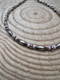 Sterling Torpedo Pearl Choker with Pink Conch - 14 inch + 3 - Cowhide and Conchos