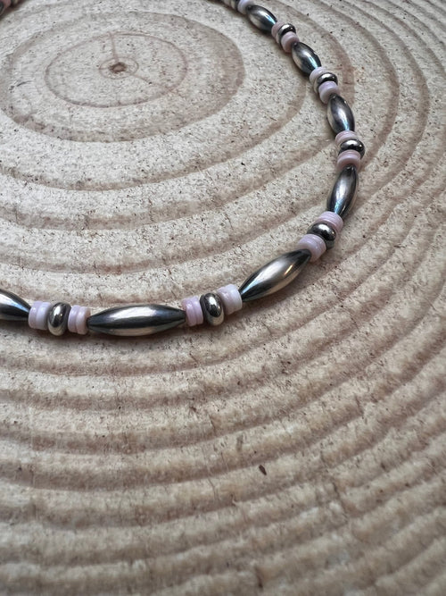 Sterling Torpedo Pearl Choker with Pink Conch - 14 inch + 3 - Cowhide and Conchos