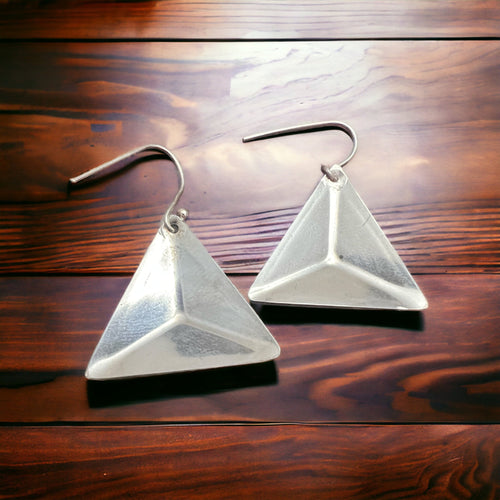 Sterling Triangle dangle earrings - Cowhide and Conchos