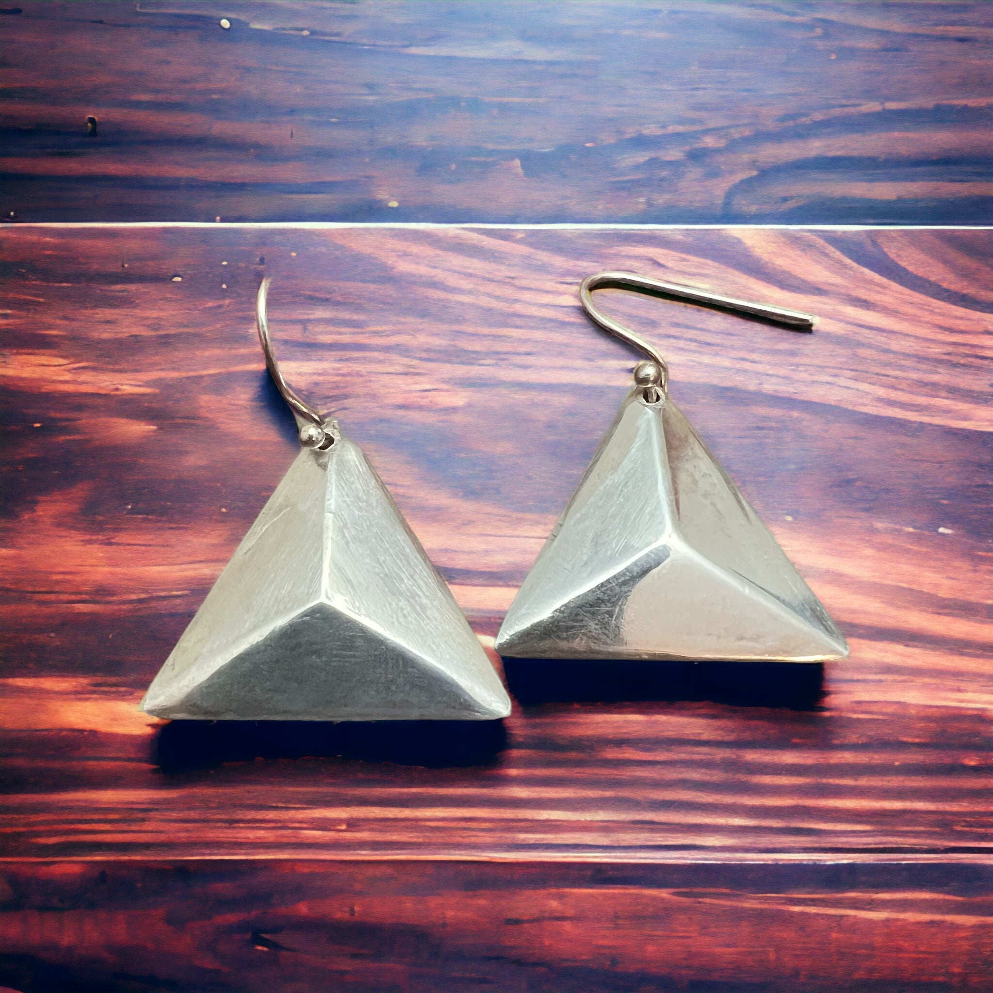 Sterling Triangle dangle earrings - Cowhide and Conchos