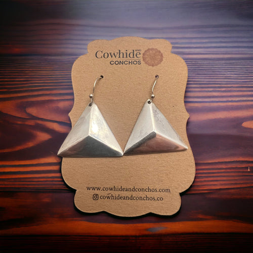 Sterling Triangle dangle earrings - Cowhide and Conchos