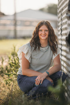Striped Contrast Ruffle Detail Sleeveless Top - Cowhide and Conchos