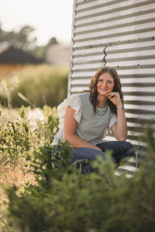 Striped Contrast Ruffle Detail Sleeveless Top - Cowhide and Conchos
