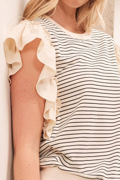 Striped Contrast Ruffle Detail Sleeveless Top - Cowhide and Conchos