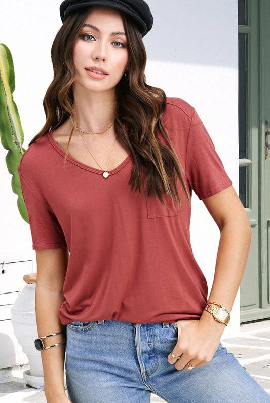 Super Soft Pocket Basic Tee - Marsala, Olive, Ginger, Black and Off White - Cowhide and Conchos