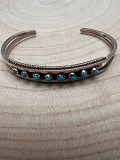 Susie Livingston Turquoise & Sterling Silver Bracelet - Cowhide and Conchos