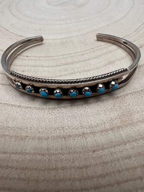 Susie Livingston Turquoise & Sterling Silver Bracelet - Cowhide and Conchos