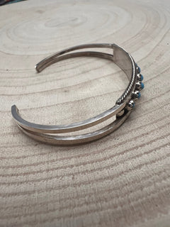 Susie Livingston Turquoise & Sterling Silver Bracelet - Cowhide and Conchos