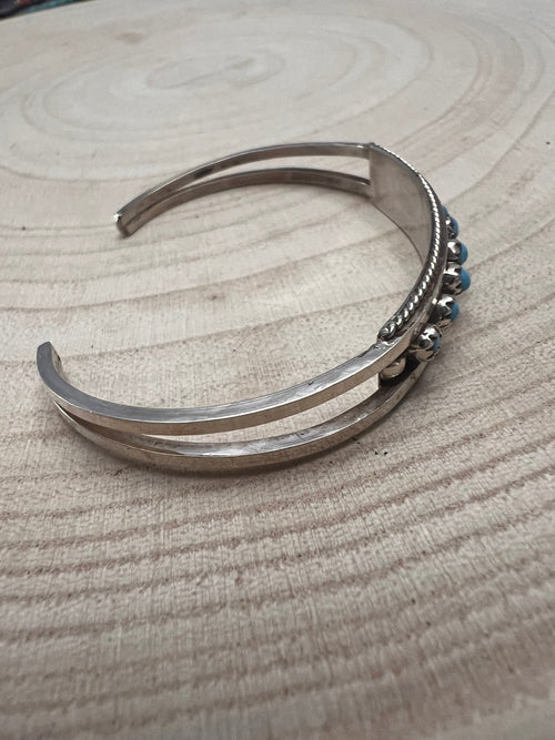 Susie Livingston Turquoise & Sterling Silver Bracelet - Cowhide and Conchos