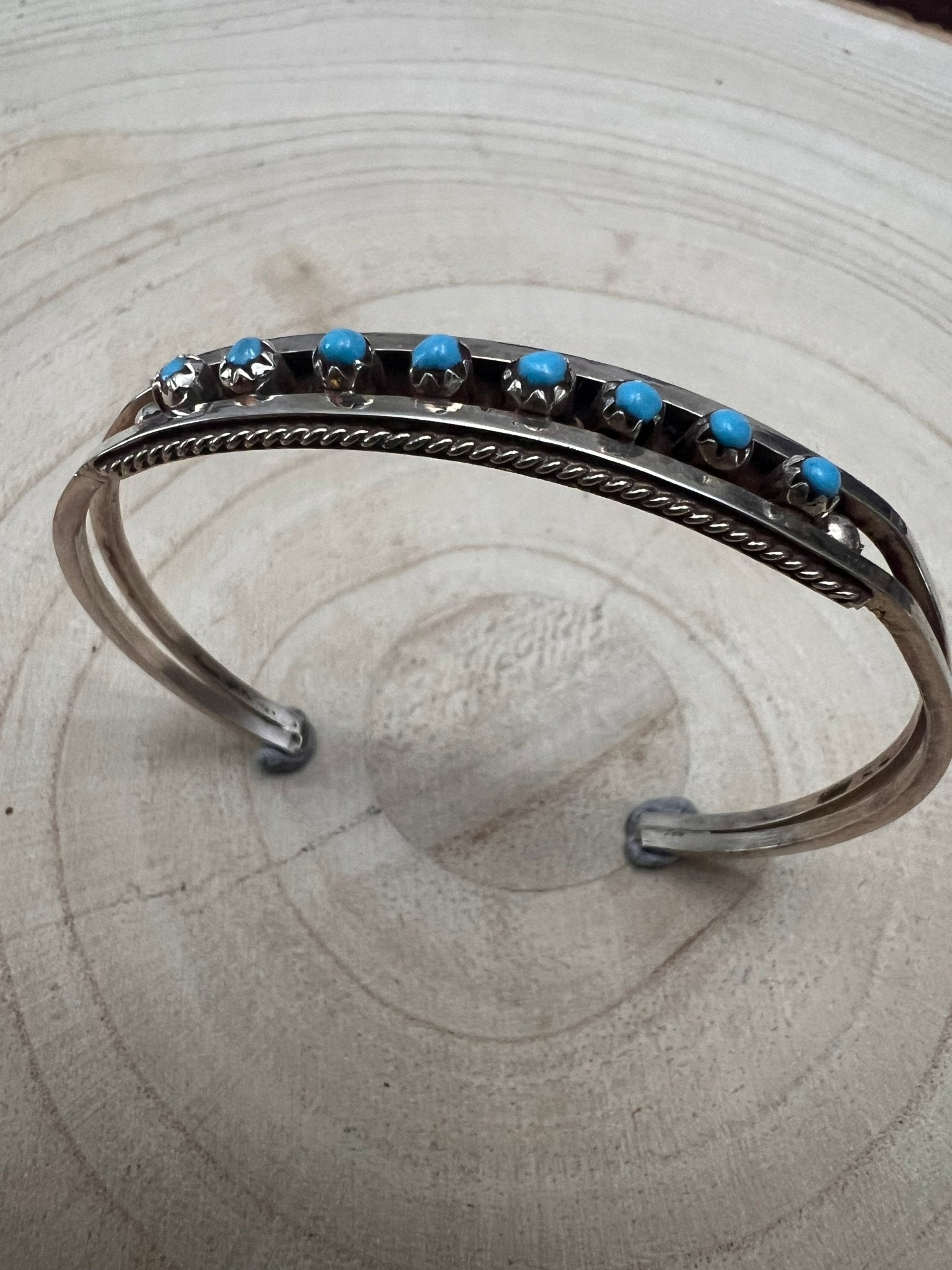 Susie Livingston Turquoise & Sterling Silver Bracelet - Cowhide and Conchos