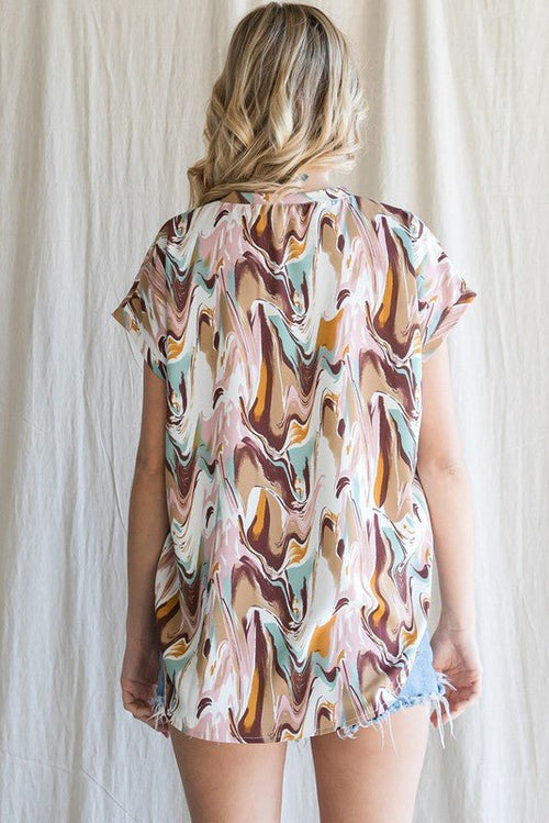 Swirl Print Cap Sleeve Pocket Top - Medium available - Cowhide and Conchos