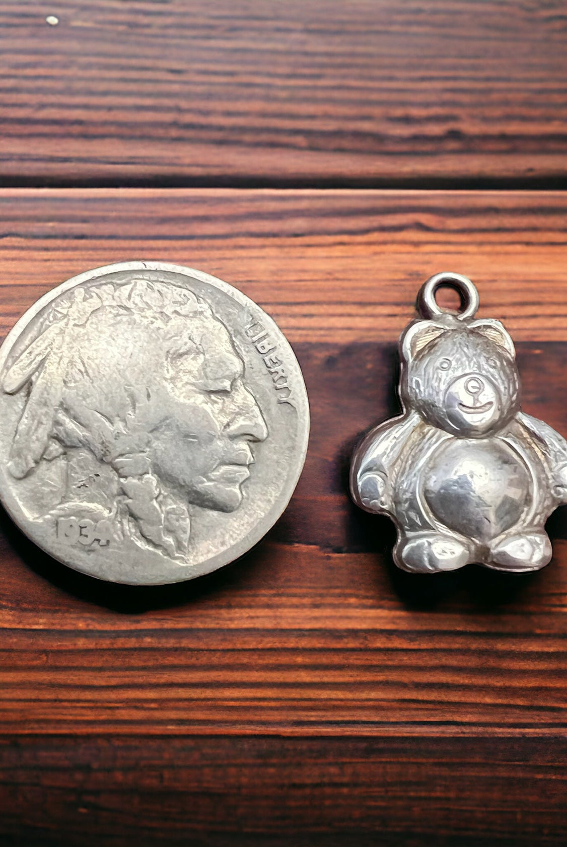 Teddy bear charm/pendant - Cowhide and Conchos
