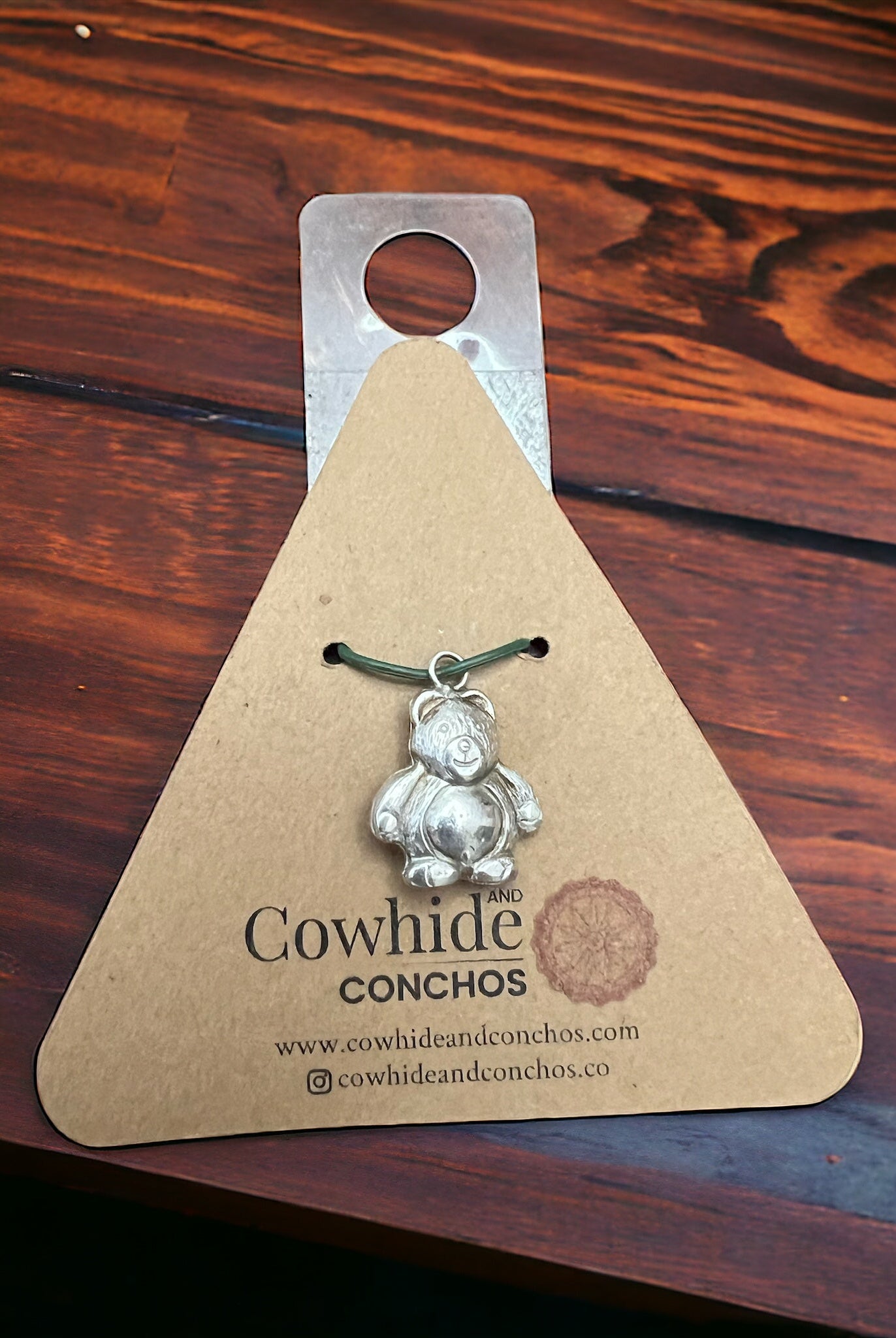 Teddy bear charm/pendant - Cowhide and Conchos