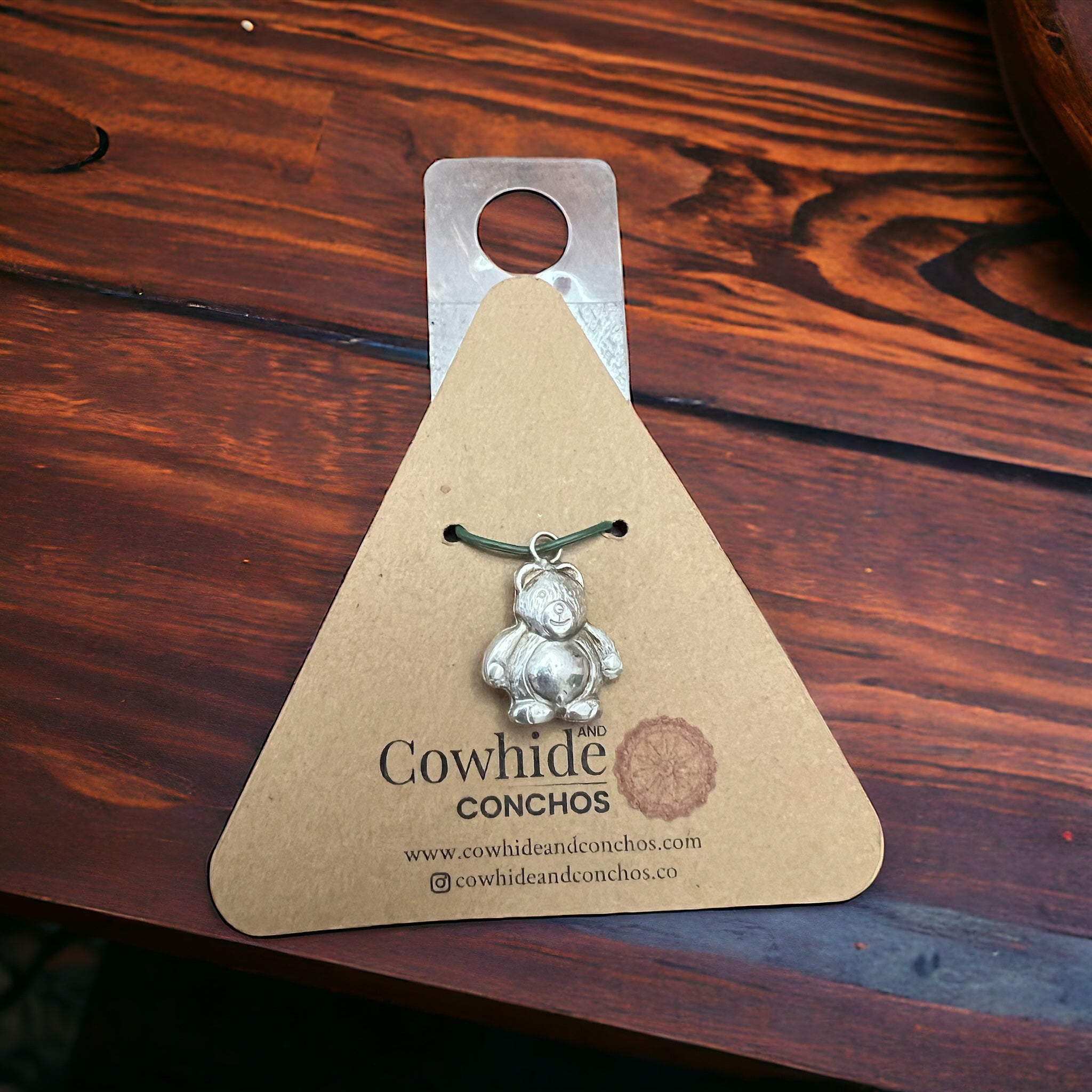 Teddy bear charm/pendant - Cowhide and Conchos