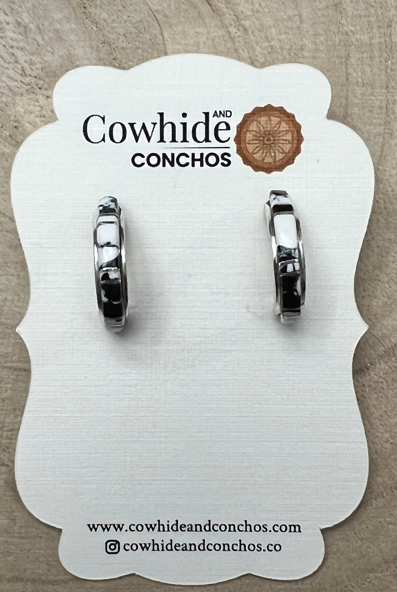 Terrance Panteah White Buffalo & Sterling Silver Earrings - Cowhide and Conchos