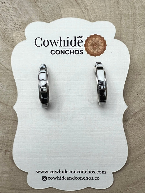 Terrance Panteah White Buffalo & Sterling Silver Earrings - Cowhide and Conchos
