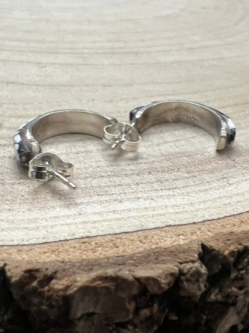 Terrance Panteah White Buffalo & Sterling Silver Earrings - Cowhide and Conchos