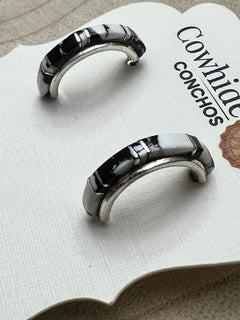 Terrance Panteah White Buffalo & Sterling Silver Earrings - Cowhide and Conchos