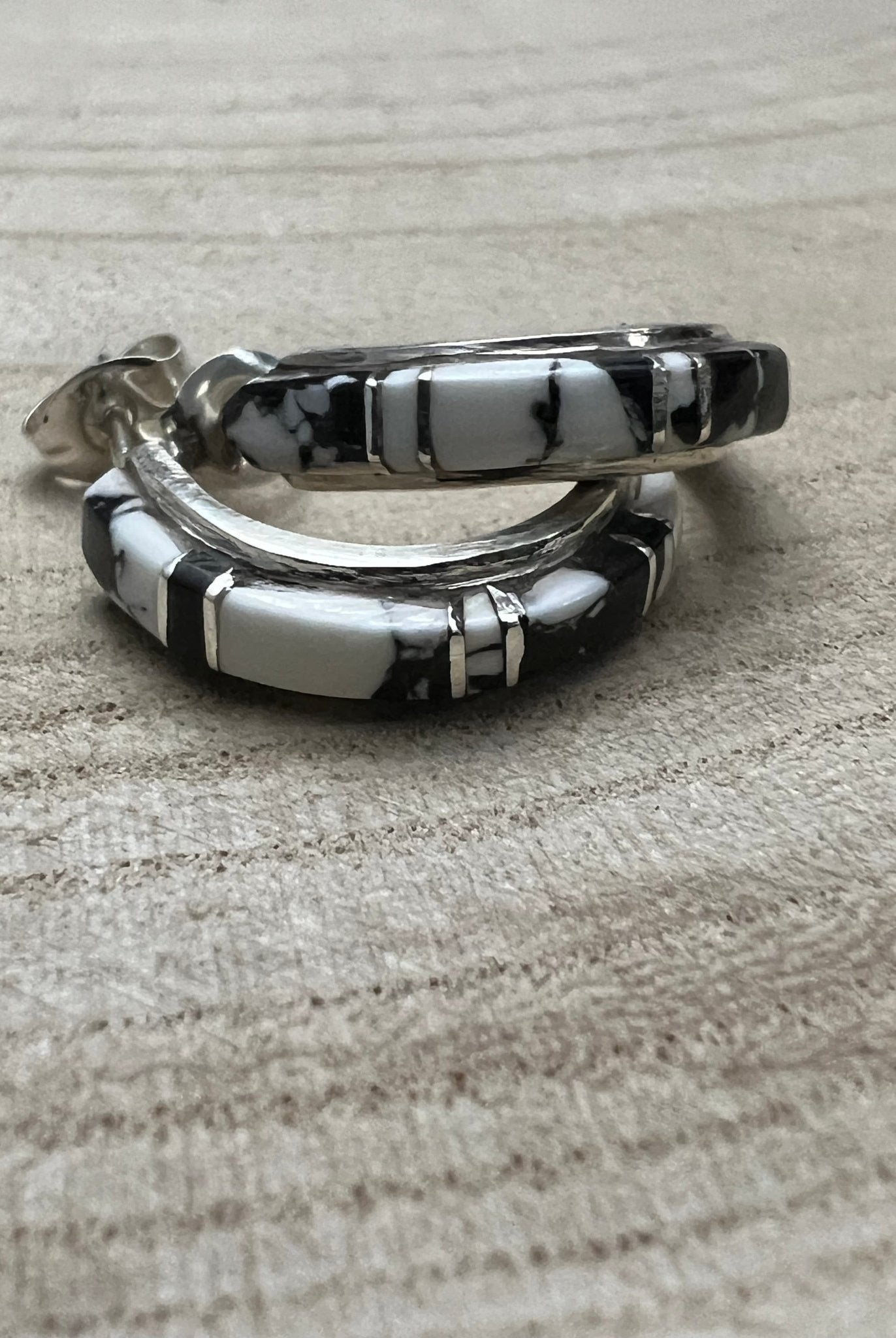 Terrance Panteah White Buffalo & Sterling Silver Earrings - Cowhide and Conchos