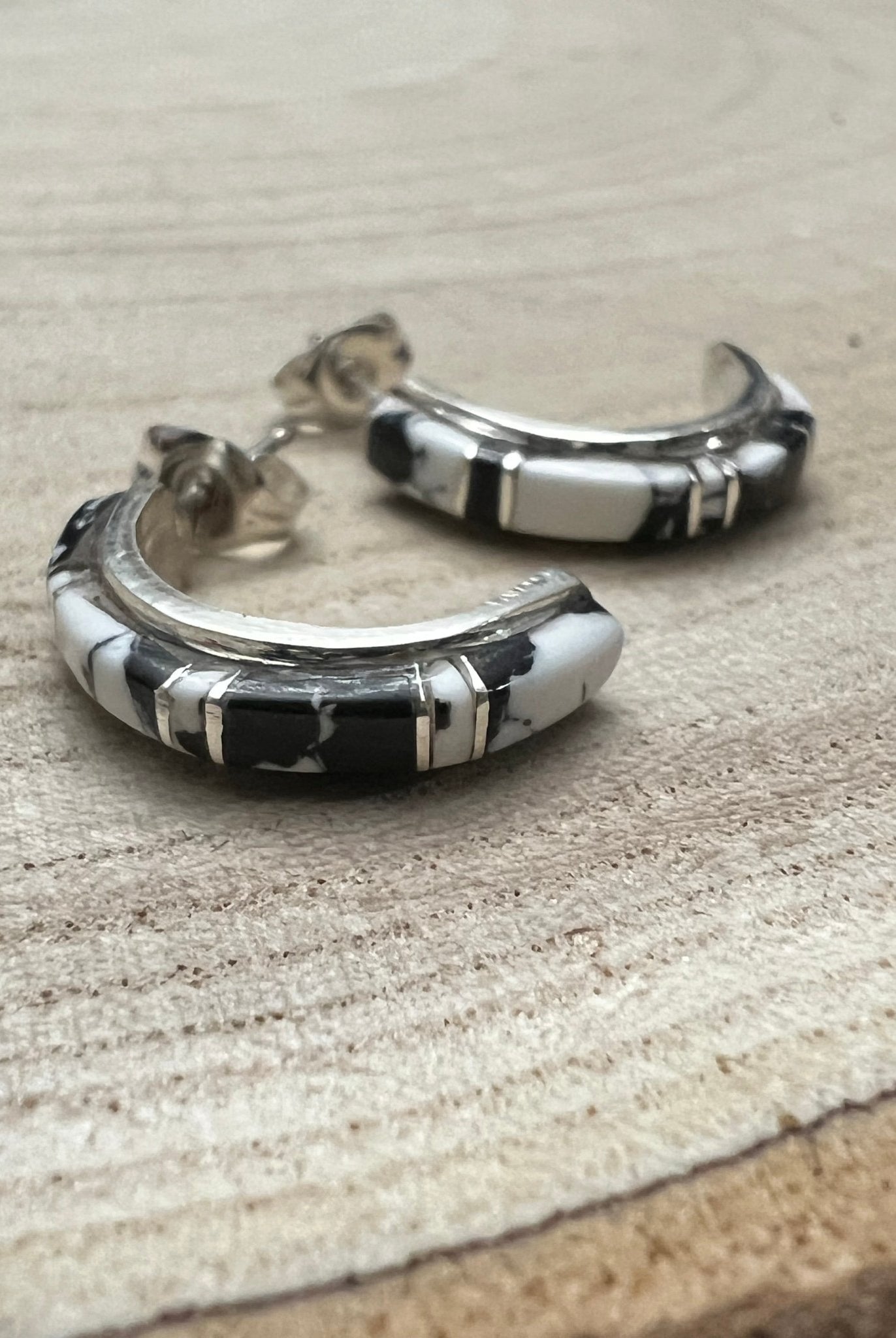 Terrance Panteah White Buffalo & Sterling Silver Earrings - Cowhide and Conchos
