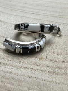 Terrance Panteah White Buffalo & Sterling Silver Earrings - Cowhide and Conchos