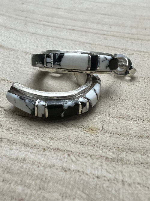 Terrance Panteah White Buffalo & Sterling Silver Earrings - Cowhide and Conchos