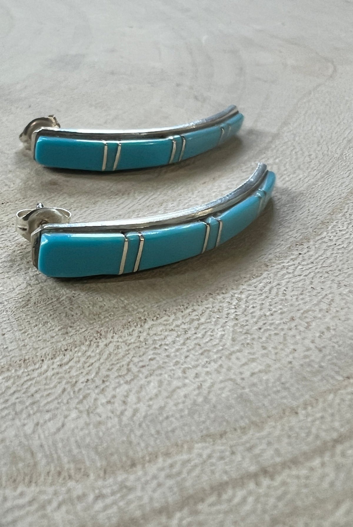 Terrance Panteah Zuni Sterling Silver Turquoise Tapered Earrings — 1 1/2" with 1/4" to 1/8" Taper (TP Hallmark) - Cowhide and Conchos