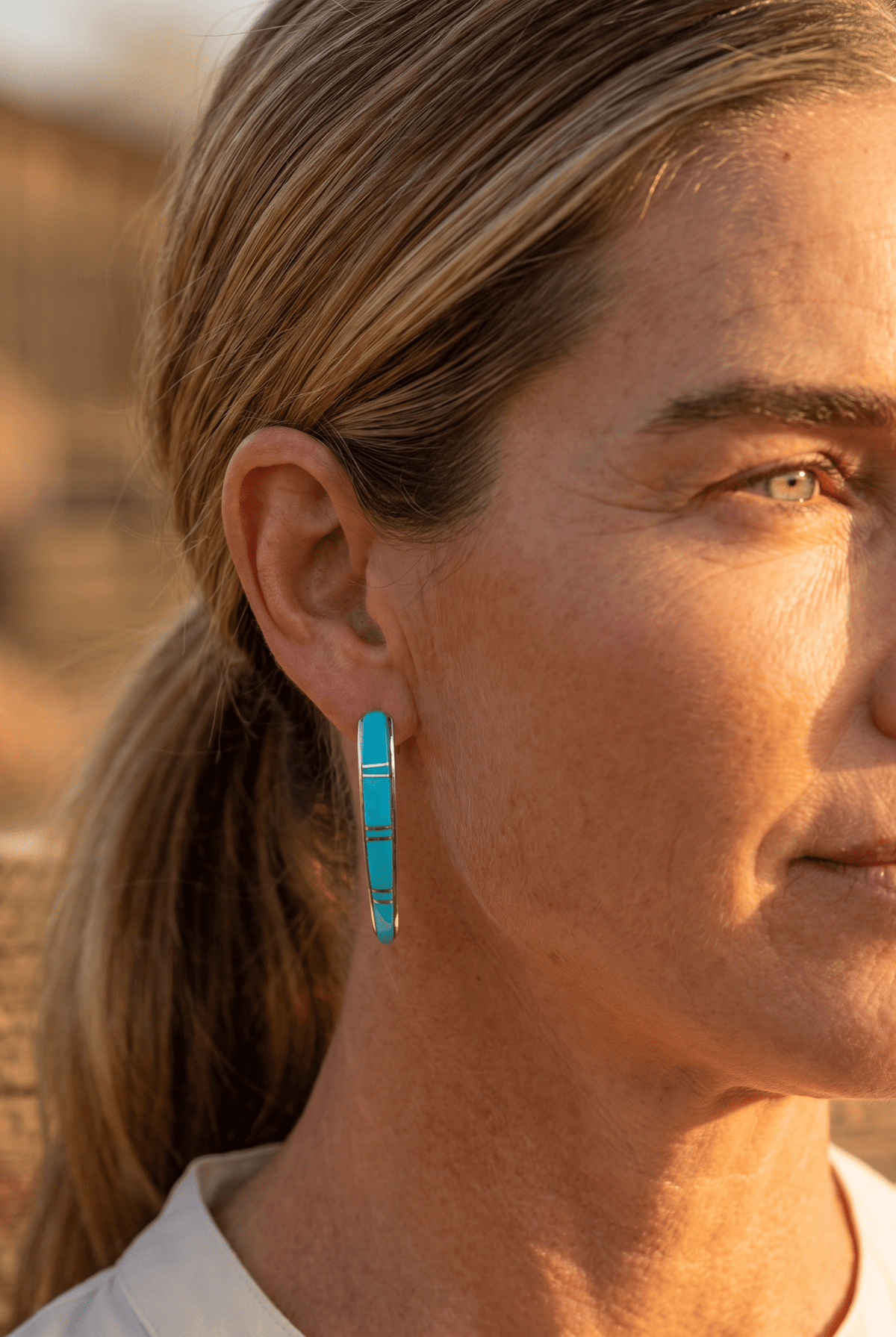 Terrance Panteah Zuni Sterling Silver Turquoise Tapered Earrings — 1 1/2" with 1/4" to 1/8" Taper (TP Hallmark) - Cowhide and Conchos