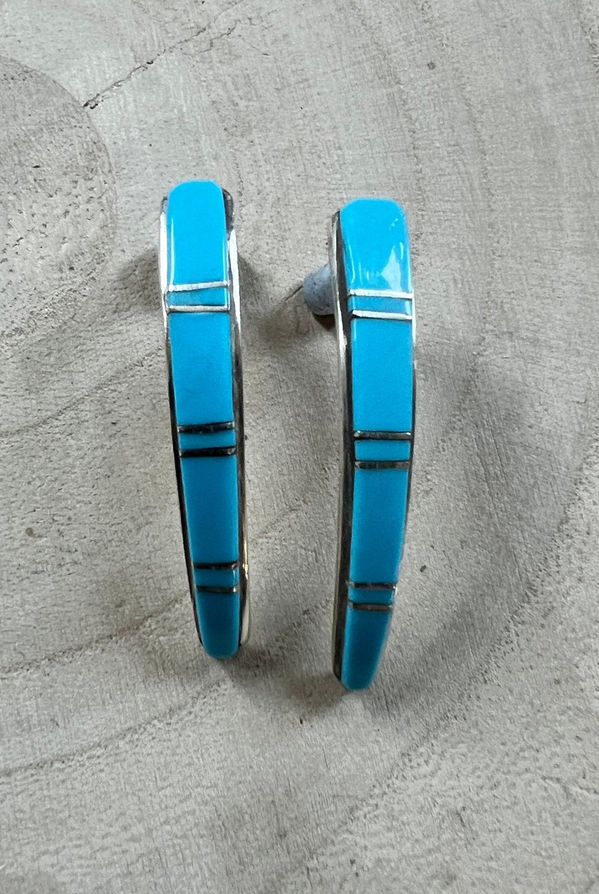 Terrance Panteah Zuni Sterling Silver Turquoise Tapered Earrings — 1 1/2" with 1/4" to 1/8" Taper (TP Hallmark) - Cowhide and Conchos